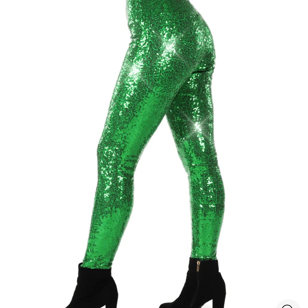 Tipsy Elves GREEN SEQUIN HIGH WAISTED LEGGINGS